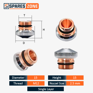 DNE M12 Single Layer Non-Coated Fiber Laser Cutting Nozzle 2.5 mm Diameter