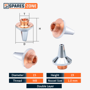 Ospri D15 Double Layer Coated Fiber Laser Tube Cutting Nozzle 1.0 mm Diameter For BT210S, BM111, BM112, BM109, Ospri Head, WSX Head