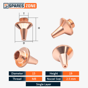 Ospri D15 Single Layer Non-Coated Fiber Laser Tube Cutting Nozzle 2.5 mm Diameter For BT210S, BM111, BM112, BM109, Ospri Head, WSX Head