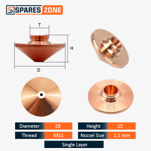 Raytools D28 Standard Single Layer Non-Coated Fiber Laser Cutting Nozzle 1.1 mm Diameter