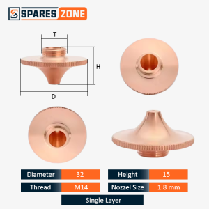 Raytools D32 High Speed Single Layer Non-Coated Fiber Laser Cutting Nozzle 1.8 mm Diameter