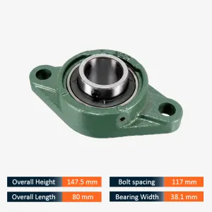 UCFL 206 2-Bolt Oval Flange Bearing Unit (30 mm Bore x 147.5 mm Height x 117 mm Bolt Distance x 38.1 mm Width)