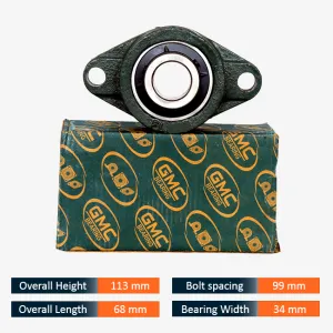 GMC UCFL 205 2-Bolt Oval Flange Bearing Unit (25 mm Bore x 113 mm Height x 99 mm Bolt Distance x 34 mm Width)