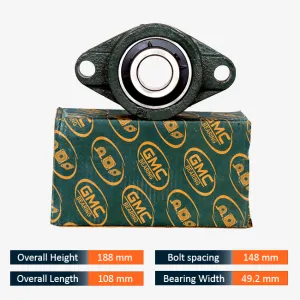 GMC UCFL 209 2-Bolt Oval Flange Bearing Unit (45 mm Bore x 188 mm Height x 148 mm Bolt Distance x 49.2 mm Width)